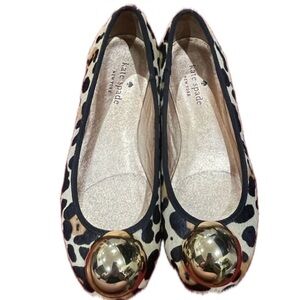 Kate Spade Leather and Calf Fur Animal Print Ballet Flats, 5M